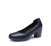 DREAM PAIRS Women's Block Heel Round Toe Pumps,Navy Blue,5W
