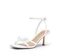DREAM PAIRS Women's Bow Heels -Kitten Heels for Women, Square Toe Strappy Heeled Sandals, Elegant Wedding & Bridal Bownots Sandals for Formal & Special Occasions,Size 8,White,SDHS25073W
