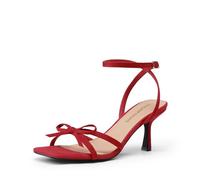 DREAM PAIRS Women's Bow Heels -Kitten Heels for Women, Square Toe Strappy Heeled Sandals, Elegant Wedding & Bridal Bownots Sandals for Formal & Special Occasions,Size 6.5,Red,SDHS25073W