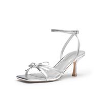 DREAM PAIRS Women's Bow Heels Square Sandals,Silver,8