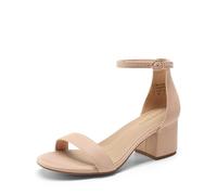 DREAM PAIRS Womens Bridal Sandals Glitter Ladies Mid Low Block Heels Ankle Strap Strappy Wedding Party Evening Prom Open Toe Shoes Low-Chunk,Size 9,Nude-Suede,Low-Chunk
