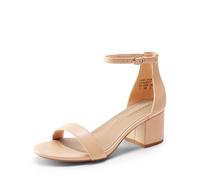 DREAM PAIRS Womens Bridal Sandals Glitter Ladies Mid Low Block Heels Ankle Strap Strappy Wedding Party Evening Prom Open Toe Shoes Low-Chunk,Size 9,Light Nude-Pu,Low-Chunk