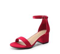 DREAM PAIRS Womens Bridal Sandals Glitter Ladies Mid Low Block Heels Ankle Strap Strappy Wedding Party Evening Prom Open Toe Shoes Low-Chunk,Size 3,Red/Suede,Low-Chunk