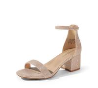 DREAM PAIRS Womens Bridal Sandals Ladies Mid Low Block Heels Sandals,Gold/Glitter Size 7 UK, Low-Chunk