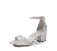 DREAM PAIRS Womens Bridal Sandals Ladies Mid Low Block Heels Sandals Low-Chunk Silver Glitter Size 9 US/ 7 UK