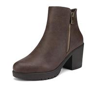 DREAM PAIRS Women's Brown PU Chunky Heel Ankle Boots Platform Booties Z0EY-2 Size 9 US/ 7 UK