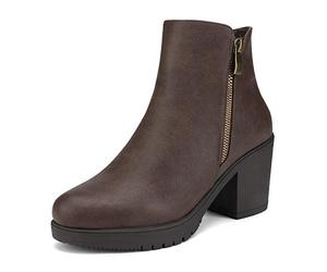 DREAM PAIRS Women's Brown PU Chunky Heel Ankle Boots Platform Booties Z0EY-2 Size 9 US/ 7 UK