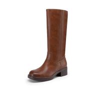 DREAM PAIRS Women's Campus Boots Knee High,Light Brown,7 | Square Round Toe,Riding Tall Boots,Side Zipper,Chunky Block Heel,Banana Yellow Brown Color,Summer Fall Fashion Daily Boots