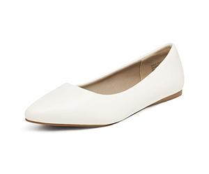 DREAM PAIRS Women's Casual Pointed Toe Ballet Pumps Slip On Ballerina Flats Shoes,Size 5.5,White/pu,Sole-Classic