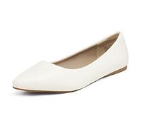DREAM PAIRS Women's Casual Pointed Toe Ballet Pumps Slip On Ballerina Flats Shoes,Size 6.5,White/pu,Sole-Classic