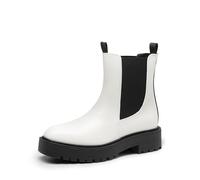 DREAM PAIRS Women's Chelsea Ankle Boots Fashion Low Heel Lug Sole Platform Fall Booties Shoes,Size 8,White-Pu,SDAB2412W