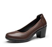 DREAM PAIRS Women's Chunky Closed Toe Low Block Heels Work Pumps Comfortable Round Toe Dress Wedding Shoes,SDPU2230W,Brown,Size 7 US/5 UK