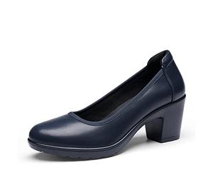 DREAM PAIRS Women's Chunky Closed Toe Low Block Heels Work Pumps Comfortable Round Toe Dress Wedding Shoes,Size 7W,Navy Blue,DWUWPU2502