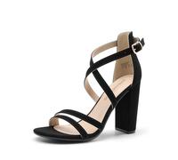 DREAM PAIRS Womens Chunky Heels 4 inch High Multi Strap Soft Comfort Block Heeled Sandals for Prom Dancing Wedding,Size 6.5,Black,DWUMHS2501