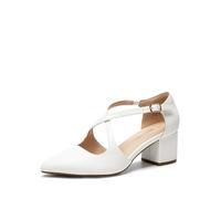 DREAM PAIRS Women's Chunky Heels Dress Pumps Closed Pointed Toe Comfort Cross Strap Block Heel Shoes for Party Dance Wedding,Size 5.5,White-Pu,SDPU2409W