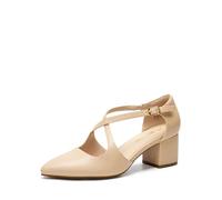 DREAM PAIRS Women's Chunky Heels Dress Pumps Closed Pointed Toe Comfort Cross Strap Block Heel Shoes for Party Dance Wedding,Size 5.5,Nude-Pu,SDPU2409W