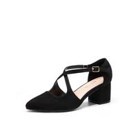 DREAM PAIRS Women's Chunky Heels Dress Pumps Closed Pointed Toe Comfort Cross Strap Block Heel Shoes for Party Dance Wedding,Size 6.5,Black-Suede,SDPU2409W