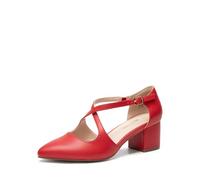 DREAM PAIRS Women's Chunky Heels Dress Pumps Closed Pointed Toe Comfort Cross Strap Block Heel Shoes for Party Dance Wedding,Size 7.5,Red-Pu,SDPU2409W