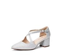 DREAM PAIRS Women's Chunky Heels Dress Pumps Closed Pointed Toe Comfort Cross Strap Block Heel Shoes for Party Dance Wedding,Size 6.5,Silver-Glitter,SDPU2409W