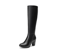 DREAM PAIRS Women's Chunky Heels Knee High Boots,Black/Pu,8