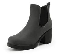 DREAM PAIRS Women's Chunky High Heel Chelsea Ankle Ladies Boots Stylish Suede Fashion Shoes,Size 3.5,Grey,FRE