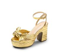 DREAM PAIRS Women's Chunky Platform Heels Sandals Pleated Bow Knot Ankle Buckle Strap Heeled Sandals Open Toe Comfortable Wedding Party Dress Shoes,Size 6,Gold,SDHS2415W