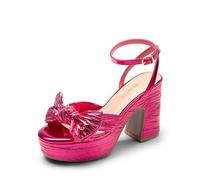 DREAM PAIRS Women's Chunky Platform Heels Sandals Pleated Bow Knot Ankle Buckle Strap Heeled Sandals Open Toe Comfortable Wedding Party Dress Shoes,Size 6,Hot Pink,SDHS2415W