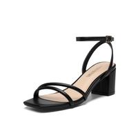 DREAM PAIRS Women's Chunky Strappy Heels Square Open Toe Ankle Buckle Low Heels Sandals for Daily Wedding Party Dress,Size 6.5,Black-Pu,SDHS2496W