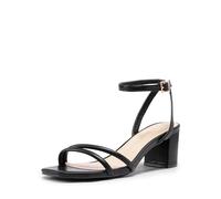 DREAM PAIRS Women's Chunky Strappy Heels Square Open Toe Ankle Buckle Low Heels Sandals for Daily Wedding Party Dress,Size 8,Black-Pu,SDHS2496W