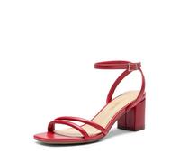 DREAM PAIRS Women's Chunky Strappy Heels Square Open Toe Ankle Buckle Low Heels Sandals for Daily Wedding Party Dress,Size 9,Red,SDHS2496W