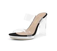 DREAM PAIRS Women's Clear Two Strap Open Toe High Block Chunky Slip on Dress Heel Sandals,Size 10,Black/Clear,DHS217