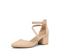 DREAM PAIRS Women's Closed Pointed Toe Low Chunky Heels Pumps Ankle Strap Wedding Business Dressy Shoes SDPU2354W,Size 4.5,Nude-Nubuck,SDPU2354W