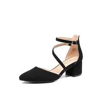 DREAM PAIRS Women's Closed Pointed Toe Low Chunky Heels Pumps Ankle Strap Wedding Business Dressy Shoes SDPU2354W,Size 7,Black-Nubuck,SDPU2354W