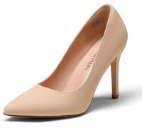 DREAM PAIRS Women's Closed Toe High Heels Dress Pointed Toe Wedding Pump Shoes,Size 7.5,Nude/Nubuck,Christian-N