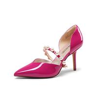 DREAM PAIRS Women's Closed Toe High Heels Stiletto Pointed Toe Strappy Pearl Elegant D'Orsay Dress Wedding Party Pumps Shoes,Size 7,Hot Pink,SDPU2316W