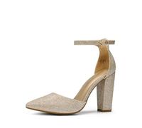 DREAM PAIRS Women's Coco High Heels Chunky Block Pumps Pointed Closed Toe Ankle Strap Dress Shoes,Size 5.5,Gold/Glitter,Coco