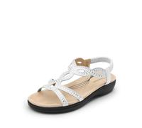 DREAM PAIRS Women's Comfort Dressy Rhinestone Summer Beach Sandals Slip-on Flat Walking Orthopedic Sandals with Elastica Back Strap,Size 6.5,White,DWUMFS2520