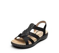 DREAM PAIRS Women's Comfortable Arch Support Dressy Flat Sandals Elastic Open Toe Walking Shoes for Summer,Size 4.5,Black,SDFS2420W