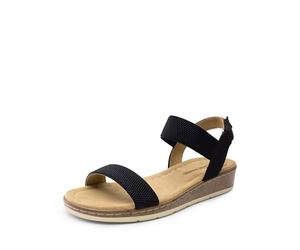 DREAM PAIRS Women's Comfortable Dressy Cork Low Wedge Heels Cute Summer One Band Casual Flat Sandals with Adjustable Ankle Strap,Size 7,Black,DWUMFS2525