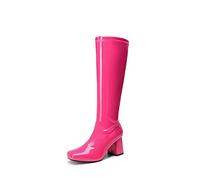 DREAM PAIRS Women's Comfortable Knee High Boots, Ladies' GoGo Fashion Boots for Walking, Fancy Retro Heel Boots for Waterproof and Party,Size 4,Hot Pink-Pat,SDKB2231W