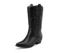 DREAM PAIRS Women's Comfortable Winter Western Boots,Waterproof Mid Cowboy Boots for Ladies,Beautiful and Stylish Party and Character Dress Up Boots,Size 5.5,Black,SDMB2218W