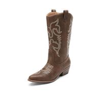 DREAM PAIRS Women's Comfortable Winter Western Boots,Waterproof Mid Cowboy Boots for Ladies,Beautiful and Stylish Party and Character Dress Up Boots,Size 6,Brown-Pu,SDMB2218W