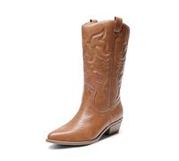 DREAM PAIRS Women's Comfortable Winter Western Boots,Waterproof Mid Cowboy Boots for Ladies,Beautiful and Stylish Party and Character Dress Up Boots,Size 4,Tan,SDMB2218W