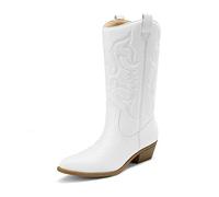 DREAM PAIRS Women's Comfortable Winter Western Boots,Waterproof Mid Cowboy Boots for Ladies,Beautiful and Stylish Party and Character Dress Up Boots,Size 7,White,SDMB2218W