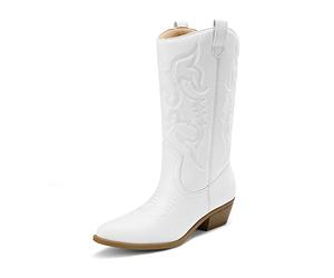DREAM PAIRS Women's Comfortable Winter Western Boots,Waterproof Mid Cowboy Boots for Ladies,Beautiful and Stylish Party and Character Dress Up Boots,Size 6,White,SDMB2218W