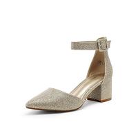 DREAM PAIRS Womens Court Shoes Elastic Ankle Straps ANNEE,Size 3.5,Gold/Glitter,ANNEE