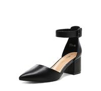 DREAM PAIRS Womens Court Shoes Elastic Ankle Straps ANNEE,Size 5.5,Black/Pu,ANNEE