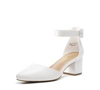 DREAM PAIRS Womens Court Shoes Elastic Ankle Straps ANNEE,Size 8,White/Pu,ANNEE