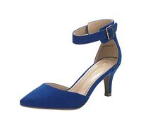 DREAM PAIRS Womens Court Shoes Pointed Toe Low Kitten Heel Ladies Pumps Ankle Strap Dress Sandals,Size 5,Royal/Blue,LOWPOINTED