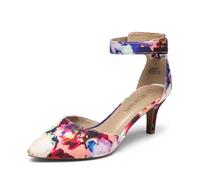 DREAM PAIRS Womens Court Shoes Pointed Toe Low Kitten Heel Ladies Pumps Ankle Strap Dress Sandals,Size 6.5,Floral,LOWPOINTED